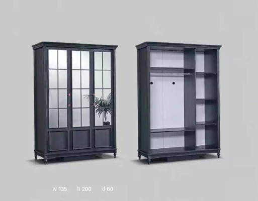 Armadio nero con design di lusso per arredamento della camera da letto.