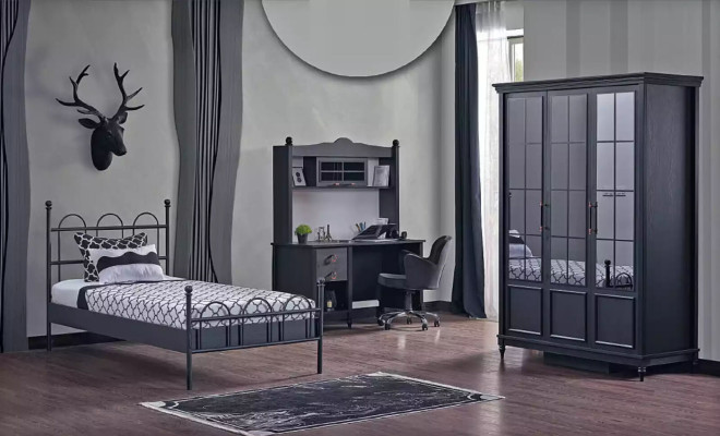 Armadio nero con design di lusso per arredamento della camera da letto.