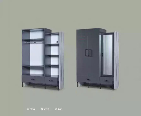 Armadio grigio guardaroba armadi camera da letto in legno mobili arredamento 134cm