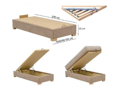 Letto boxspring continentale a due piazze con alto rivestimento in pelle tessile.