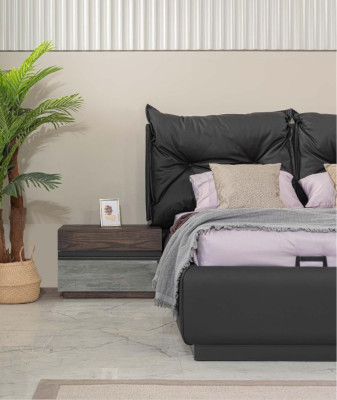 Doppia federa per letto camera da letto letto comodini neri Set 6 pezzi