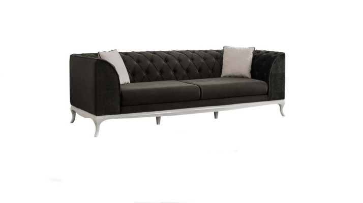 Salotto divano Chesterfield a tre posti Chesterfield in tessuto nero.