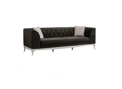 Salotto divano Chesterfield a tre posti Chesterfield in tessuto nero.