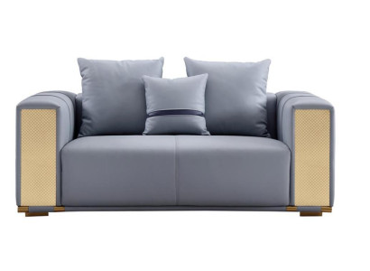 Sofà per il soggiorno di lusso a due posti in tessuto blu, design moderno.