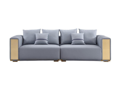 Divano di lusso a 4 posti, divano imbottito blu in tessuto, design sedile, divano moderno nuovo.