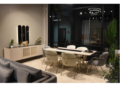 Set da pranzo di lusso con tavolo da pranzo + 6 sedie + credenza con specchio