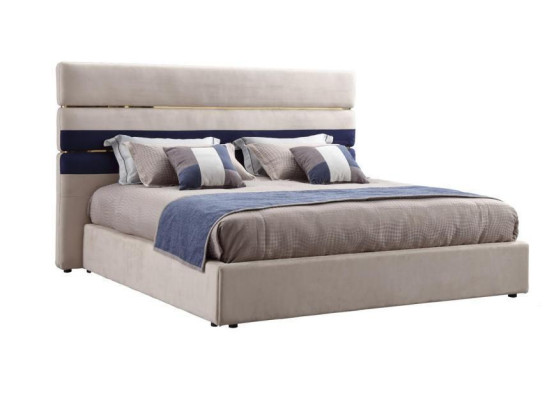 Moderno letto matrimoniale di design con cornice in legno Letto elegante Nuovo in Beige