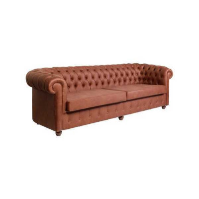Divano Chesterfield moderno a tre posti marrone.
