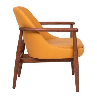 Sedia imbottita arancione del designer con struttura in legno, per la sala da pranzo, monoposto.