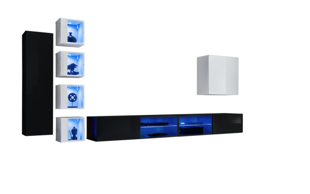 Completo parete attrezzata mobile pensile in legno moderno set 7 pezzi arredamento nuovo