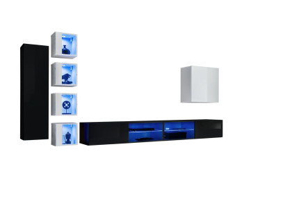 Completo parete attrezzata mobile pensile in legno moderno set 7 pezzi arredamento nuovo