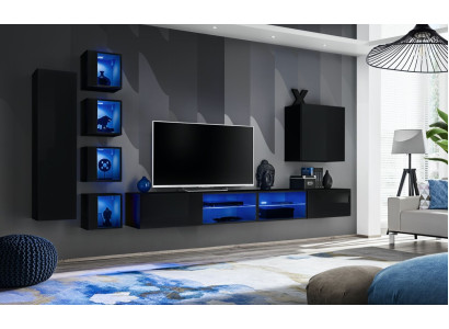 Composizione parete attrezzata completa in legno, moderna, design, set di mobili parete.