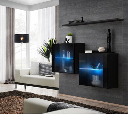 Set completo 3 pezzi parete soggiorno da designer 2 armadi a parete moderni, scaffale da parete nuovo