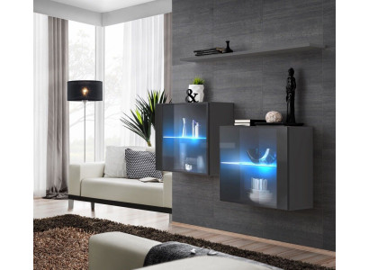 Grigio armadio da parete Nuovi mobili parete vivente 130 cm Arredamento di lusso Mobili in legno completo