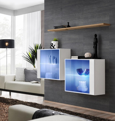 Set di arredamento di lusso per parete soggiorno in legno. Mobili moderni per il soggiorno.