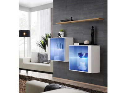 Set di arredamento di lusso per parete soggiorno in legno. Mobili moderni per il soggiorno.