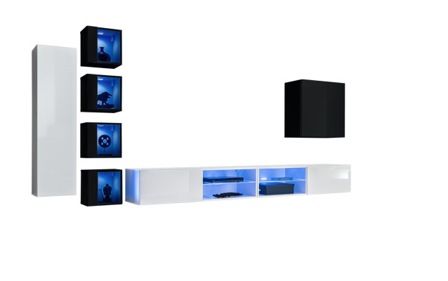 Set completo soggiorno 7 pezzi Lusso parete attrezzata 6x armadietti pensili supporto TV mobili