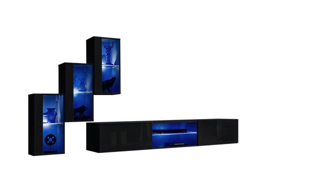 Lusso 3 armadio a parete Mobili Arredamento Mobili da soggiorno Nero Mensole a parete