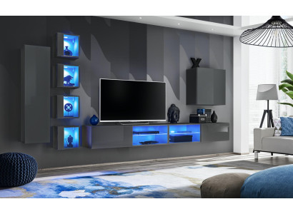 Mobile da parete di lusso 3x per arredamento, mobili da soggiorno neri con ripiani.