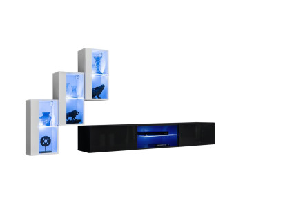 Sistema di mobili da parete di lusso, set completo di mobili da designer moderni, 3 armadi sospesi.