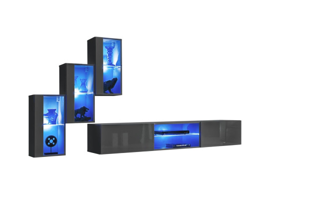 Set di mobili 4 pezzi, parete attrezzata di lusso con sideboard di design e mobile TV in legno.