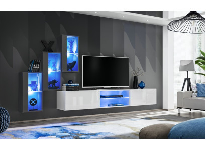 Mobili di lusso per designer di arredamento da parete per TV con 3 armadi sospesi e credenza in legno.