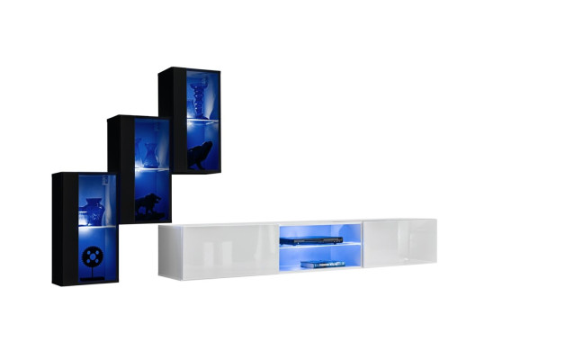Nuovo mobile TV nero 3x armadio a parete arredamento supporto TV moderno set