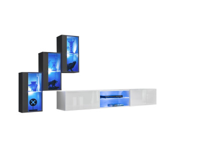 Mobili di lusso per designer di arredamento da parete per TV con 3 armadi sospesi e credenza in legno.