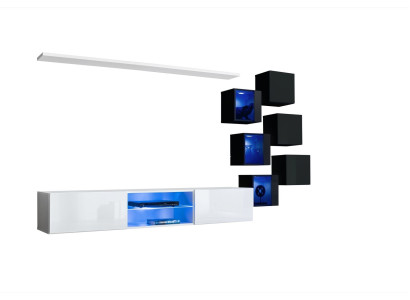 Set di mobili da parete - 6 armadi sospesi, mensole, credenza. Mobili in legno nuovi.   Set di mobili da parete - 6 armadi sospesi, mensole, credenza. Mobili in legno nuovi.