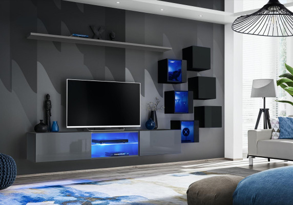 Imposta moderna grigia arredamento parete TV stand credenza in legno mobile a parete.