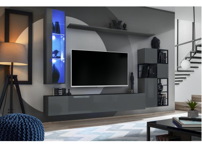 Designer grigio parete attrezzata sospesa vetrina supporto TV completo lucido credenza