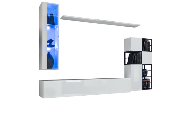 Espositore a parete bianco Mobile porta TV design completo 9 pezzi Mobili in legno Scaffali
