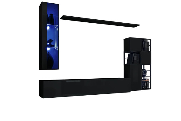 Soggiorno Set parete soggiorno 250 cm nero Arredamento Mobili in legno Armadio a parete  Salotto Set componibile salotto 250 cm nero Arredamento Mobili in legno Armadio a parete