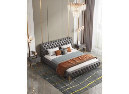 Letto 2x Comodino 3 pezzi Set camera da letto Design Moderno Set da letto di lusso