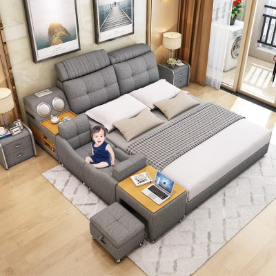 Letto multifunzione Letto moderno dell'hotel Letto multifunzione con suono Bluetooth 180x200