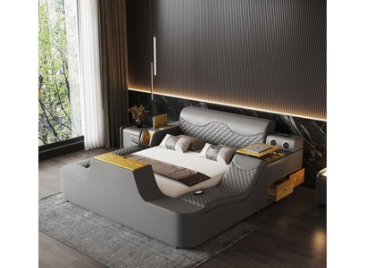 Doppio letto in pelle di lusso con massaggi imbottiti, letti moderni con Bluetooth per hotel.