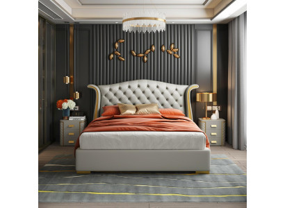 Letti di lusso in pelle 180x200, camere da letto, scaffali Chesterfield.