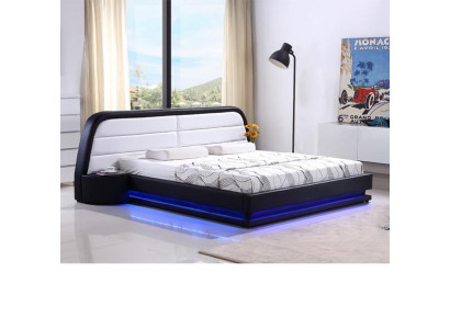 Letto matrimoniale moderno in legno con telaio per letto con doghe e LED 269 cm.