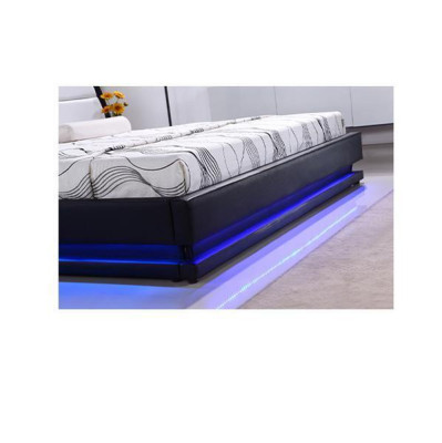 Letto matrimoniale moderno in legno con telaio per letto con doghe e LED 269 cm.