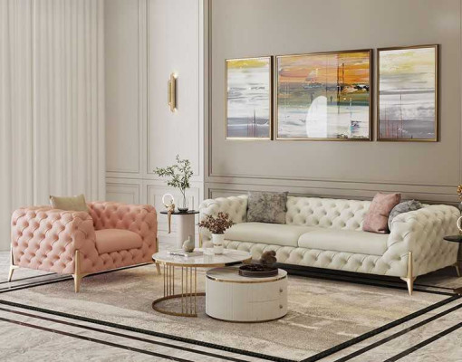 Set da soggiorno design Chesterfield salotto in pelle con seduta imbottita 2 pezzi