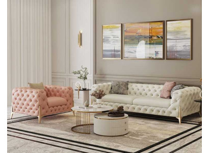 Set da soggiorno design Chesterfield salotto in pelle con seduta imbottita 2 pezzi