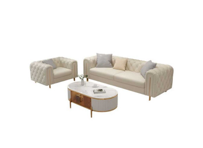 Set 2 pezzi salotto divano moderno a tre posti in pelle con poltrona