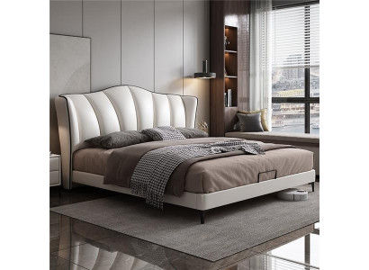 Camera da letto Letto in pelle Stile di lusso Letto matrimoniale beige Mobili da letto Arredamento