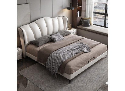 Camera da letto Letto in pelle Stile di lusso Letto matrimoniale beige Mobili da letto Arredamento