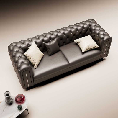 Set 2 pezzi salotto divano moderno a tre posti in pelle con poltrona