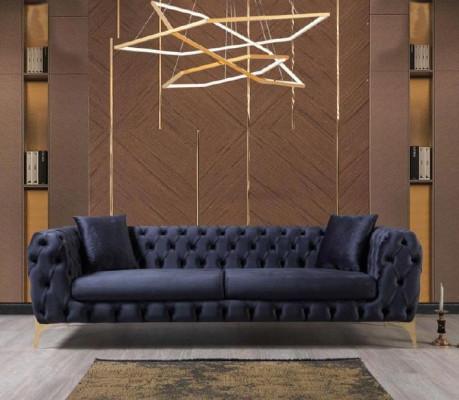 Chesterfield set divano a tre posti poltrona blu lusso 3 pezzi 3+3+1