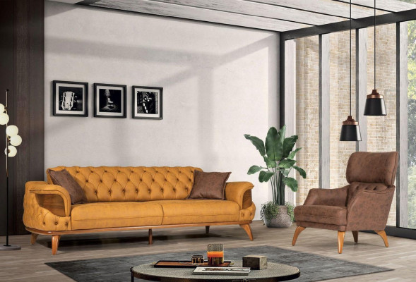 Chesterfield set di divani di lusso con divano a tre posti e poltrona, 3 pezzi.