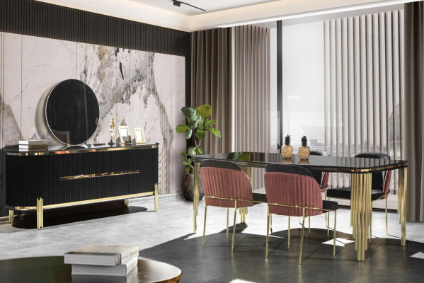 Mobili da sala da pranzo Tavolo da pranzo Tavolo in acciaio inossidabile Mobili in legno dorato Nero Moderno  Mobili da pranzo Tavolo da pranzo Tavolo in acciaio inossidabile Mobili in legno dorato Nero Moderno