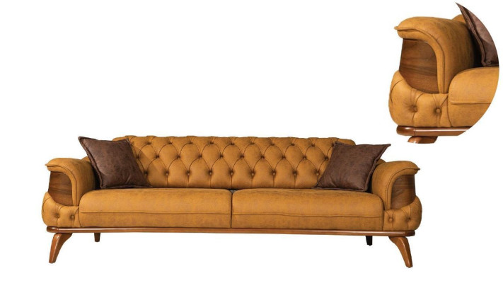 Divano a tre posti Moderno Chesterfield in pelle gialla Design Soggiorno