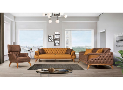 Divano a tre posti Moderno Chesterfield in pelle gialla Design Soggiorno